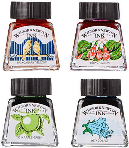 Winsor & Newton Collection Drawing Ink Set, Vibrant Tones, 0.5, Set of 4