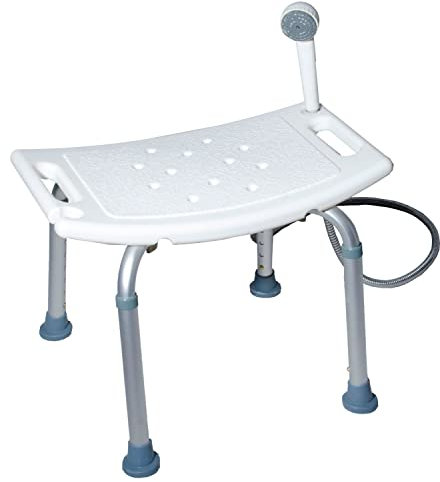 Cymam – Taburete de Ducha Antideslizante – Banqueta de Baño Regulable en Altura 35-53 cm para Adultos y Mayores – Silla de Ducha con Montaje sin Herramientas y Soporte para Ducha de Mano