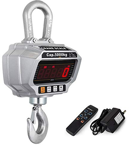 VEVOR Peson Électronique 5000kg/11000lbs,Balance à Grue OCS-T,Balance Suspendue industrielle 5T avec crochet et écran LED équipé la télécommande pour le chantier,la pêche,la chasse etc