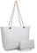 XB Tragetaschen- und Handtaschen-Set für Damen, Leder, gesteppt, Schultertasche, Handgelenk, Geldbörse, Reißverschluss, 2-teiliges Geldbörsen-Set, weiß, Medium