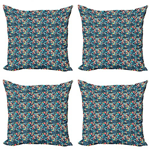 ABAKUHAUS Jahrgang Kissenbezug Set (4 Stück), Oval Cornered Squares, moderner doppelseitiger Digitaldruck, 50 cm, Mehrfarbig