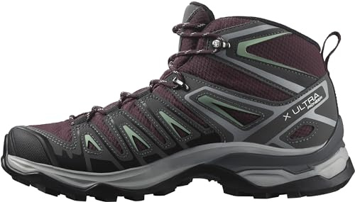 SALOMON Women's X Ultra Pioneer Mid Gore-tex Hiking Shoe, Winetasting Magnet Granite Green, 5 UK