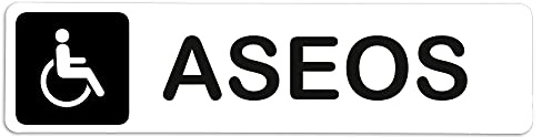 Becral® - Señal adhesiva de PVC ASEOS MINUSVALIDOS | Placa puerta PVC BLANCO | Señal informativa | Cartel Puerta 200X50mm