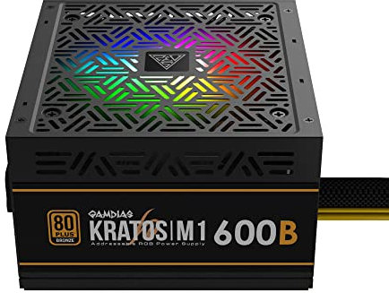 GAMDIAS 600W UK PSU Power Supply for ATX PC Computer, 80+ Plus Bronze, Non-Modular, MB Sync ARGB, Built-in 30 Light Effects, Low Noise PWM Fan, Black