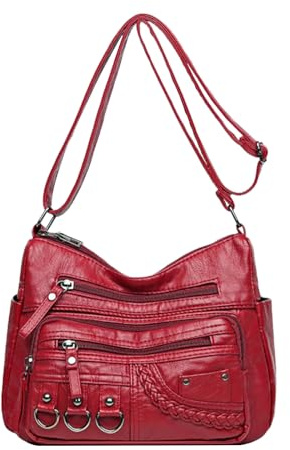 LassZone Women‘s Leather Handbag Multi-Pocket Crossbody Bag Waterproof Hobo Shoulder Purse Messenger Bags with Adjustable Shoulder Strap