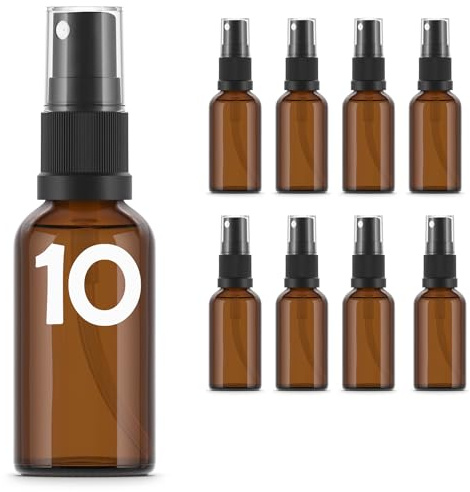 Essenciales Flacone spray spray in vetro ambrato, 10 bottiglie, atomizzatore ricaricabile, 30 ml