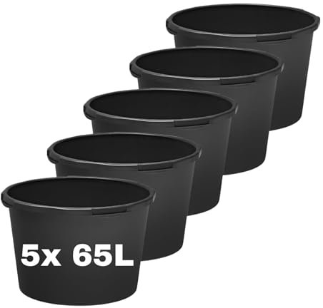 STELLA GREEN - Mörtelkübel 65L x 5 STK - Baueimer - Mörtelwanne für Garten, Baustelle, Haushalt - Maurerkübel für Hochbeet (Rund)