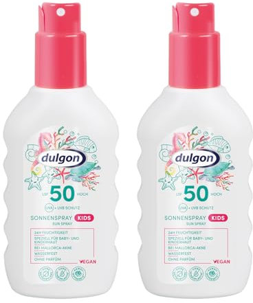 dulgon 2x LSF 50 Sonnenspray Kinder 200ml - Sonnencreme ohne Octocrylene - Schutz vor UVA & UVB Strahlung - Kinder Sonnencreme 50 wasserfest, parfümfrei, vegan & mikroplastikfrei