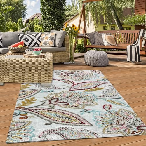 Teppich-Traum In-und Outdoor Teppich Esszimmer Garten wetterbeständig pflegeleicht Blumenmuster kunstvoll floral Creme bunt grau 240 x 340 cm