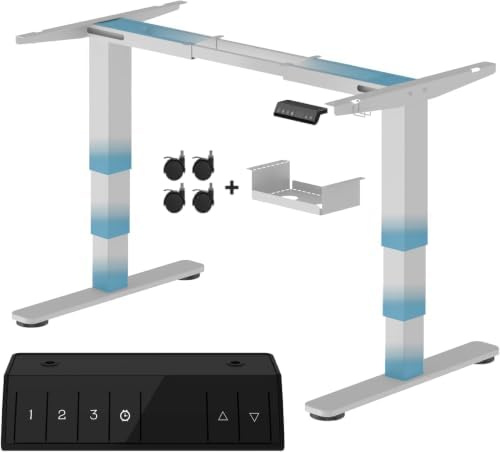 Devoko Marco Escritorio Regulable Altura 60-125cm 2 Motores Blanco | 3 Botones memoria, ruedas móviles, caja gestión cables, estructura de acero estable