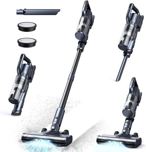 MIUZZY Cordless Vacuum Cleaner, 45KPA Powerful Suction, Up to 50min Runtime, Lightweight & Self-Standing Stick Vacuum Cleaner with Lights, Handheld Vacuum for Home, Carpets, Hard Floor, Pet Hair, Cars