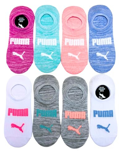 PUMA Women's Sneaker Liner Socks, 8 pair, Assorted Colors, Fits 5-9.5