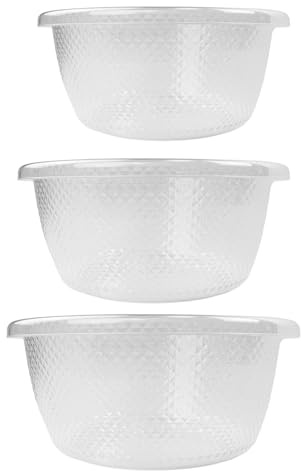 JVL Plastic Sapphire Round Salad Serving Mixing Bowls, Set of 3, 3L, 6L, 9.5L