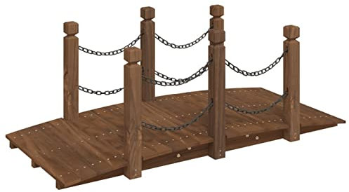 Puente de jardín con barandillas de Cadena, Puente de Estanque de césped Exterior, Puente Decorativo de Madera para jardín, Puente de Estanque de césped Exterior, 150 x 67 x 56 cm, Madera ma