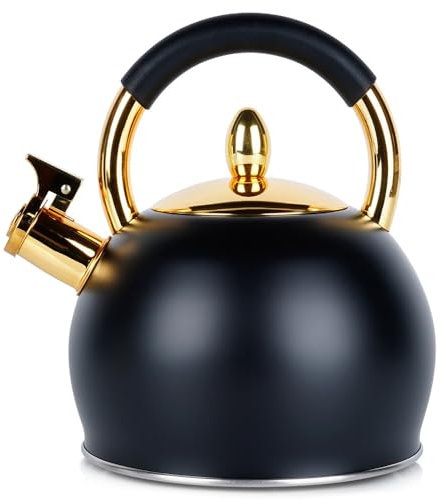 Bouilloire sifflante en acier inoxydable doré et noir 3 l
