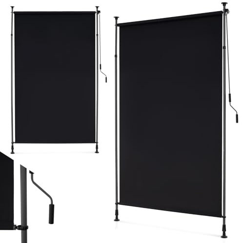RELAX4LIFE Store Vertical sans Perçage | Store Extérieur Rétractable avec Manivelle | Polyester Anti-UV | Poteau en Alu | Hauteur 220-310 CM | Protection Solaire | pour Véranda Balcon (1,5M,Noir)