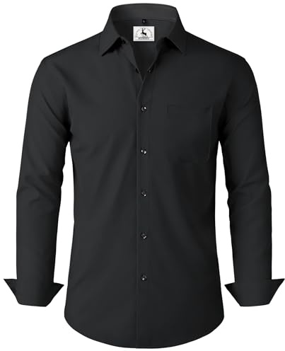 KOSMEEU Camisa Hombre Manga Larga Camiseta Vestir Casual para Hombre Cuello Mao Slim Fit Formal y Casual Ropa Camisa Blazer para Traje Diario Negro XXL