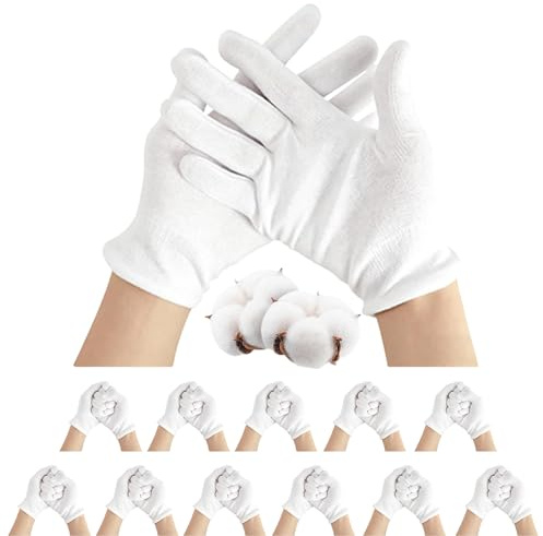 SilverChry Guanti in Cotone, 12 Paia di Guanti Idratanti in Cotone Bianco, White Gloves, Riutilizzabili, Combattono La Secchezza Delle Mani e La Dermatite. Taglia L (L)