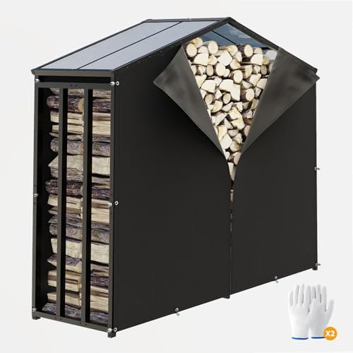 UDPATIO Metall Kaminholzregal Anthrazit 185 x 70 x 190 cm / 2,1m³ mit Polycarbonat Dach – Wetterfest, mit UV-Beständiger Plane, Stapelhilfe Kaminholzlage Holzlager für Garten Terrasse