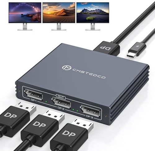 VEDINDUST Divisor DisplayPort 1 Entrada 3 Salidas Conversor de vídeo DisplayPort 1.4 DP a DP 4K@60Hz Compatible con los Modos MST y SST Pantalla Extendida MST sólo para Windows