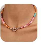 DAILI Colorful Beaded Necklace for Women, Rainbow Resin Bead Choker Necklace Lightweight Gemstone Beaded Necklace Statement Boho Jewellery for Women Girls Summer, Beach & Daily Use (Sorbet)
