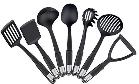 FACKELMANN Küchenhelfer-Set Sense, Kochbesteck aus hochwertigem Kunststoff mit langlebigem und rutschfestem Soft-Touch-Griff, (Farbe: Schwarz/Silber), Menge: 1 x 7er Set