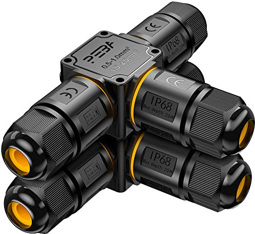 PEBA Kabelverbinder Wasserdicht 3 polig, 3-Wege IP68 Wasserdichte Kabelverbinder 4-12 mm Kabeldurchmesser, Verteilerdose außen, 3-Leiter, Verbindungsklemme mit Hebel für Outdoor, 2 Stück Abzweigdose