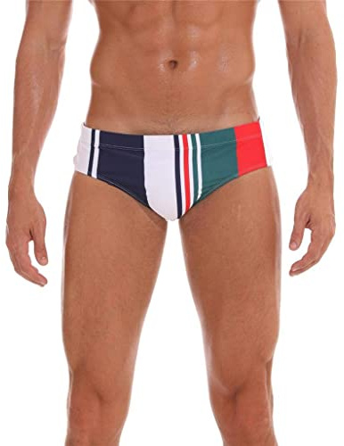 Arcweg Men's Swimming Trunks Briefs Low Waist with Removable Pad Swimwear Elastic Beach Shorts Boxers Underwear Stripes L（UK）