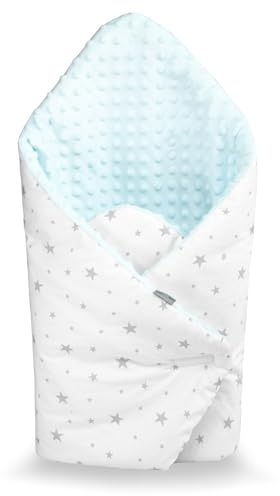 Sevira Kids - Gigoteuse d'emmaillotage - Hiver - Bebe - Multi-Usage - 100% Coton - Mincky Réversible - Nid d'ange - Cadeau Naissance - Stella Bleu - 80x80 cm
