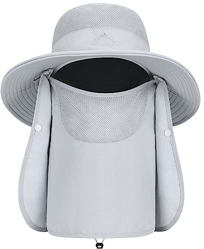 TAGVO Sombrero de Sol con protección para el Cuello, Cara Desmontable, Sombreros de Pesca UPF 50+, Camping Senderismo Caminata Viaje Gorras Plegables Sombrero Bucket - Correa de mentonon Ajustable,