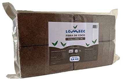 LOMBEC Fibra de Coco Pack de 4 x 650gr (36L) - Ladrillos compactados de Fibra de Coco deshidratada (Peso Neto: 2,6KG) - Medio de Cultivo Ideal para huertos urbanos