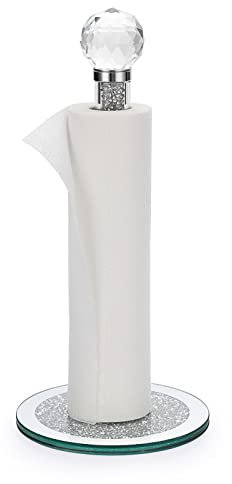 BTSKY Freistehender Küchenpapierhalter mit rundem Boden – silberfarbener Papierhandtuchhalter aus zerkleinertem Diamantglas, Taschentuchrollen-Halter, Organizer, Theke, Küchenpapier, Kunststofffolie