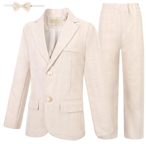 LOLANTA 3 Piezas Conjunto de Traje para Niños Conjunto de Blazer y Pantalón,Traje de Boda (12-13 años, Beige)