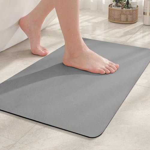 COLOR&GEOMETRY Badezimmerteppich 40 x 60 cm, Absorbierend Badteppich rutschfest Waschbar, Badezimmermatte Saugstark Badvorleger, Duschvorleger Schnelltrocknend, Kieselgur Badematte Stein - Grau