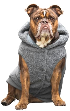 Spark Paws Teddy Hundepullover – Kuschelige Sherpa-Weste mit Warmer Fleece-Fütterung, Wintermantel für kleine, mittlere & große Hunde XL XXL - Grau - 2XL