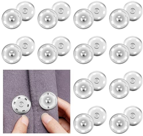 Lusofie 12 st tryckknappar i metall, 21 mm silver, tryckknappar för kläder, tryckknappar, snäppfästen för gör-det-själv-hantverk, sömnadskläder (silver)