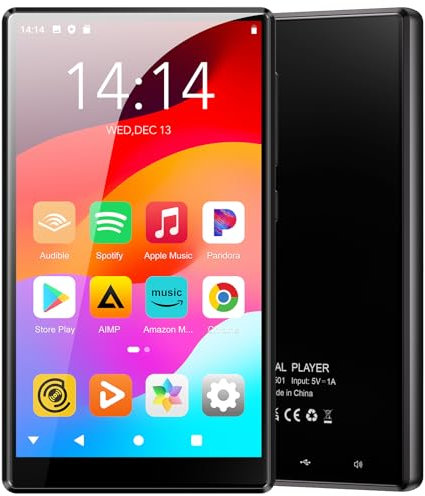 Oilsky 80GB MP3 Player with Bluetooth and WiFi, Music Player with Spotify Kids, Amazon Music, 1080P Android MP4 Player with Apps, Pandora, Audible, App, FM Radio, up to 512GB Black