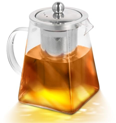 Litinliv Tetera de Vidrio, 750ml Tetera Cuadrada de Vidrio con Infusor, Tetera de Vidrio de Borosilicato Resistente Al Calor, Ideal para Disfrutar de Té de Hojas Sueltas, Flores y Café
