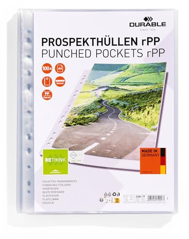 Durable Prospekthüllen A4 in Premiumqualität, aus recyceltem PP, 100 Stück, oben offen, 268419
