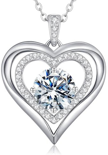 CDE Halskette Damen Silber 925 Kette Damen Moissanite Herz Anhänger Schmuck Herzkette Geschenk für Frauen Weihnachten Valentinstag Muttertags