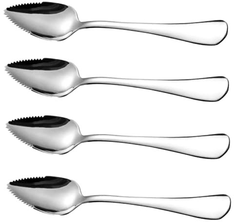 Grapefruktskedar med tandad kant 4 st matkvalitet rostfritt stål desserttallrikar med handtag non-stick skedar för Apple Kiwi Papaya orange glass efterrättsskedar honungssked grapefruktsked