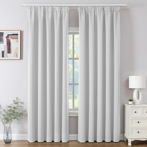 Joydeco Cortinas Opaca Termicas Aislantes Frio y Calor An 132 x Al 245 Gris Blanquecino 2 Piezas Cinta Fruncidora Riel para Salon Dormitorio