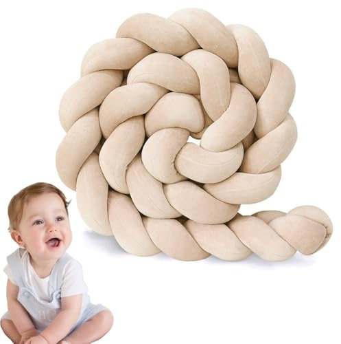 PromCaeruyn Nestchen Baby Bettschlange Bettumrandung Babybett Umrandungen Nestchenschlange Geflochtene Knoten Beistellbett Deko Zimmer Kissen SeitenschläFerkissen(Beige,100cm)