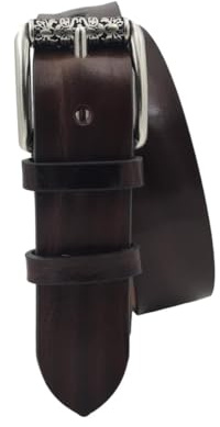 ESPERANTO Cintura 4 cm in Vero Cuoio di Toro Grinzato con Fibbia a Rullo Ricamata (Moro, Taglia 50 - Girovita 100 cm (115cm))