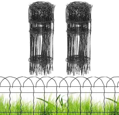 PROWORX 2 Rolls Black Garden Fence Border, 14 in x 40 ft Metal Folding Fence Wire Roll Garden Border Edging, Garden Fence Roll Flower Bed Fencing for Outdoor Yard