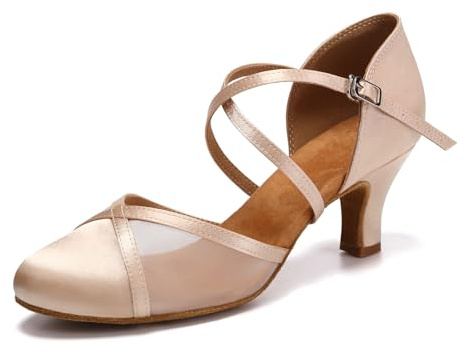 Uonpie Zapatos de Baile de Salón Punta Cerrada Satén Tacón Bajo Zapatos de Baile Latino Salsa de Entrenamiento para Mujer