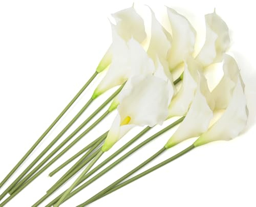 Amore Florals 12 PCS White Calla Lily Artificial Flowers,14.6 Faux Calla Lilies Flower Real Touch Silicone Fake Lilies Flowers for Home Decor,DIY Wedding Centerpieces, Indoor Floral Arrangements