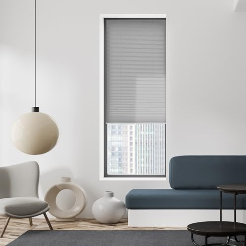 BLINDECOR | Estor Plisado Ajustable sin Taladrar | Plisada Ajustable VLCR | Traslúcido 30 Gris 60X140 | Plisada Traslúcida para Ventanas
