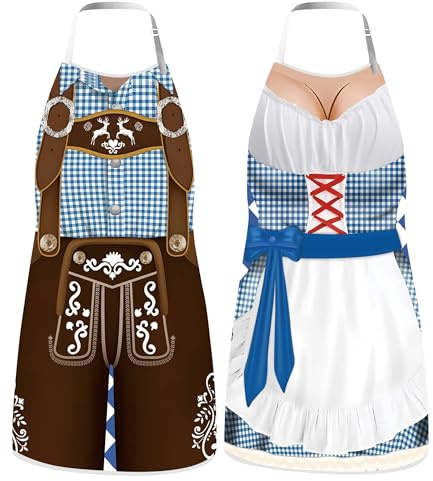 SightYoung 2 Pcs Oktoberfest Apron,German Oktoberfest Couple Apron,Blue