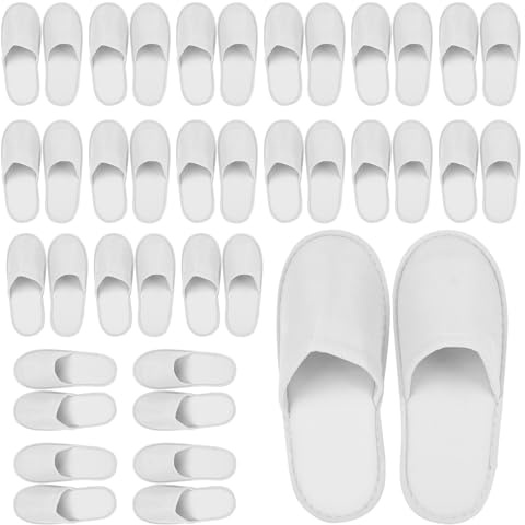 WIYETY Lot de 20 paires de pantoufles d'hôtel - Pour homme et femme - Antidérapantes - Taille universelle - Fermées - Blanc - Pour hôtel, spa et invités
